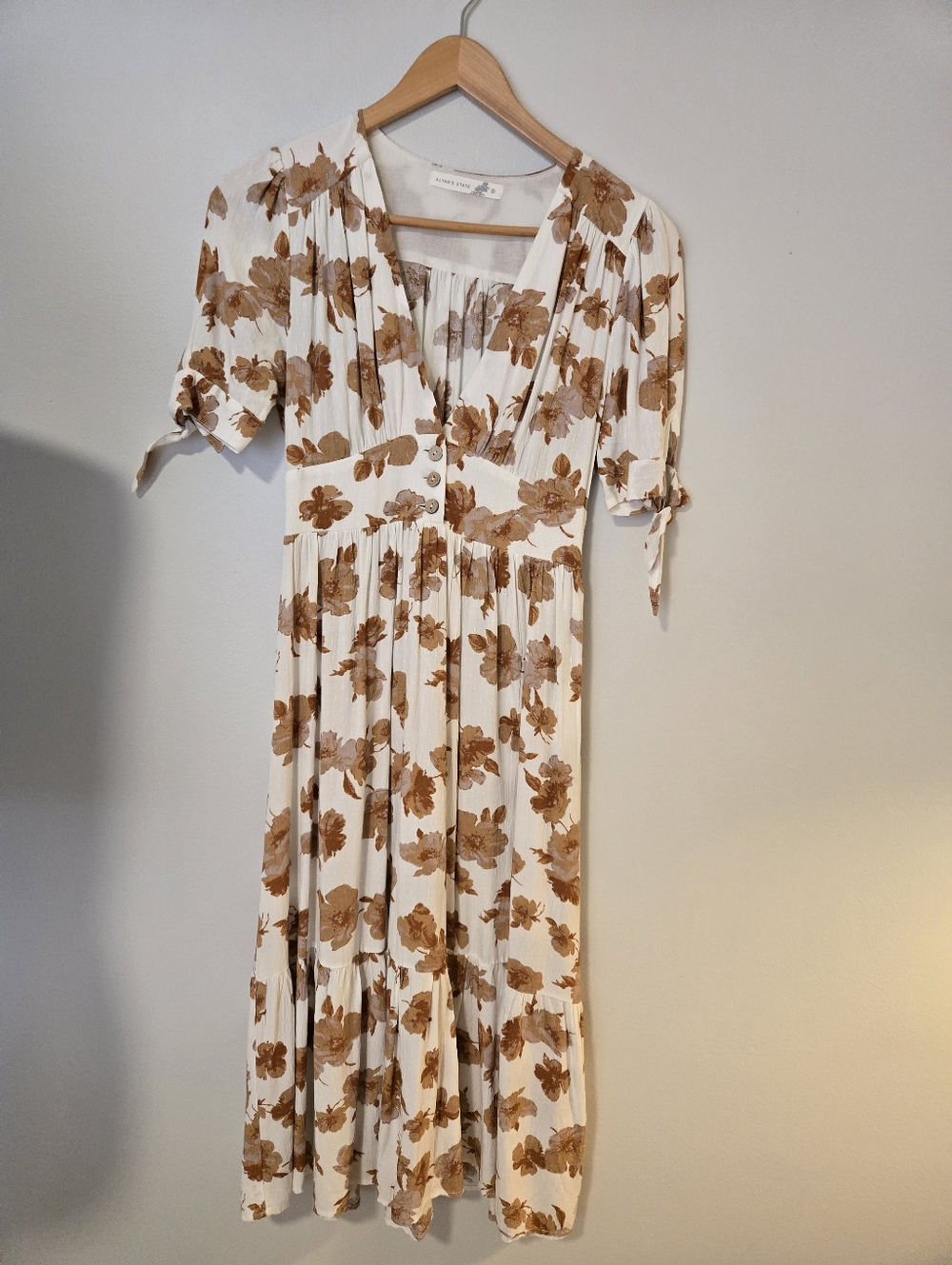 Altar'd State White Midi Dress with Brown Floral Print